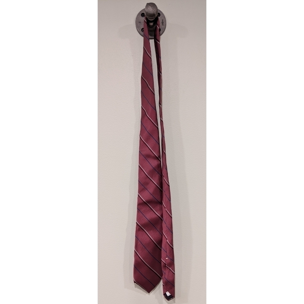 Oscar De La Renta Burgundy Striped 100% Silk Tie